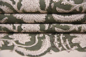 Artisan Block Print Green Floral Throw Fabric - Kundanvan