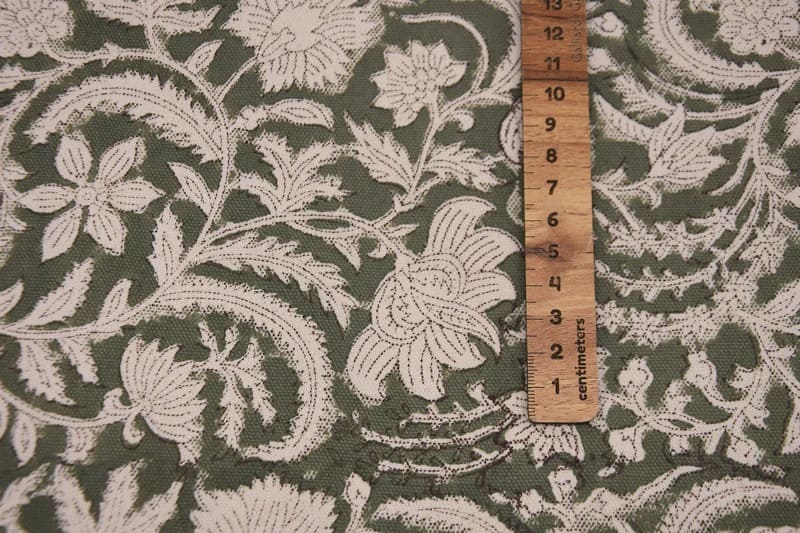 Artisan Block Print Green Floral Throw Fabric - Kundanvan