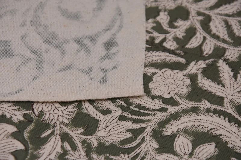Artisan Block Print Green Floral Throw Fabric - Kundanvan