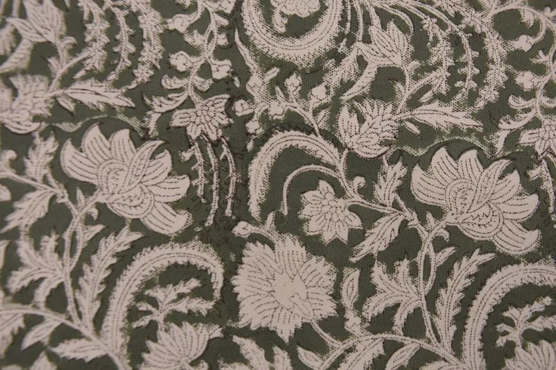 Artisan Block Print Green Floral Throw Fabric - Kundanvan