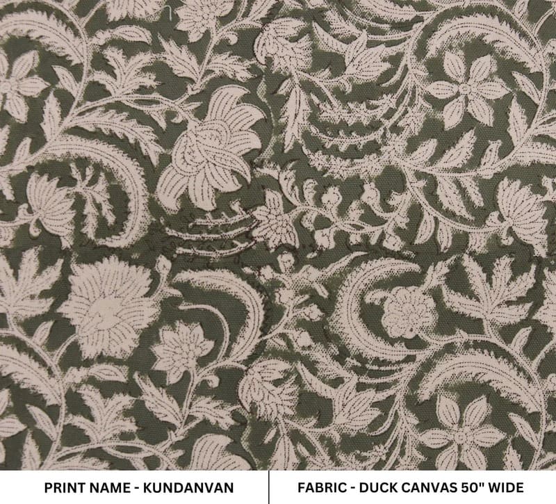 Artisan Block Print Green Floral Throw Fabric - Kundanvan