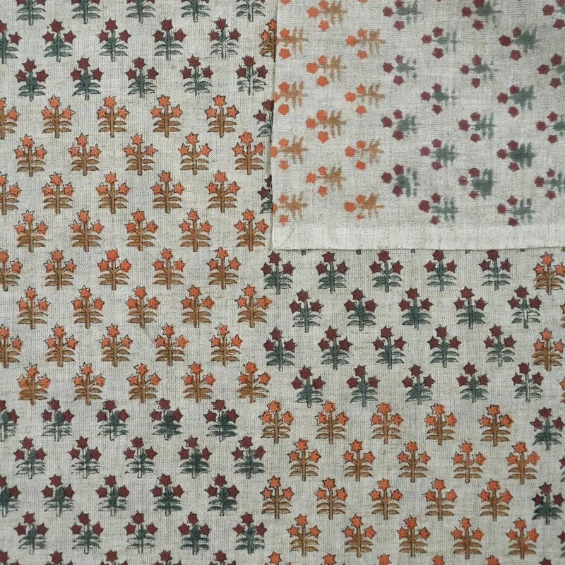Hand Block Print Linen Upholstery Fabric,For curtains - Kesariya