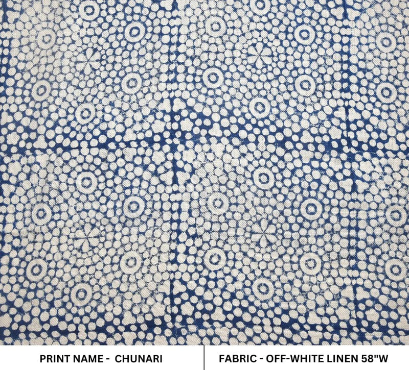 Hand Block Print Off-White Linen Fabric for Home Decor - Chunari