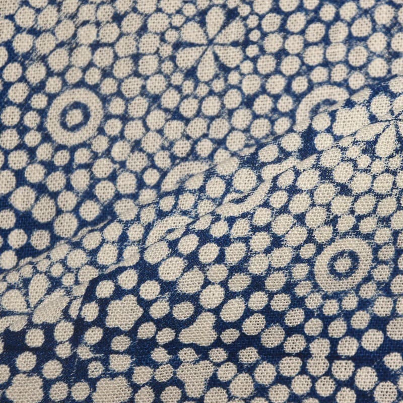 Hand Block Print Off-White Linen Fabric for Home Decor - Chunari