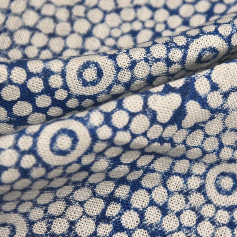 Hand Block Print Off-White Linen Fabric for Home Decor - Chunari
