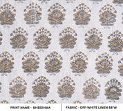 Hand Block Printed Off-White Mustard & Gray Fabric -Bheeshma