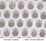 Hand Block Printed Off-White Mustard & Gray Fabric -Bheeshma