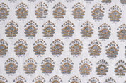 Hand Block Printed Off-White Mustard & Gray Fabric -Bheeshma