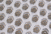 Hand Block Printed Off-White Mustard & Gray Fabric -Bheeshma