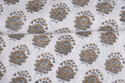Hand Block Printed Off-White Mustard & Gray Fabric -Bheeshma