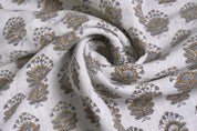 Hand Block Printed Off-White Mustard & Gray Fabric -Bheeshma