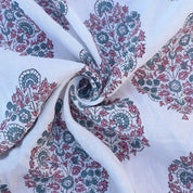 Hand Block Print Off- White linen fabric - Guldasta