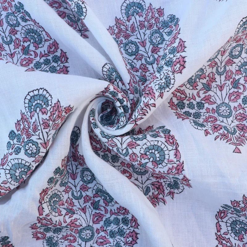 Hand Block Print Off- White linen fabric - Guldasta