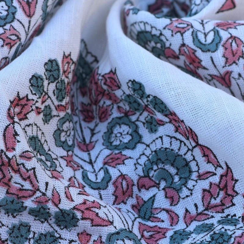 Hand Block Print Off- White linen fabric - Guldasta