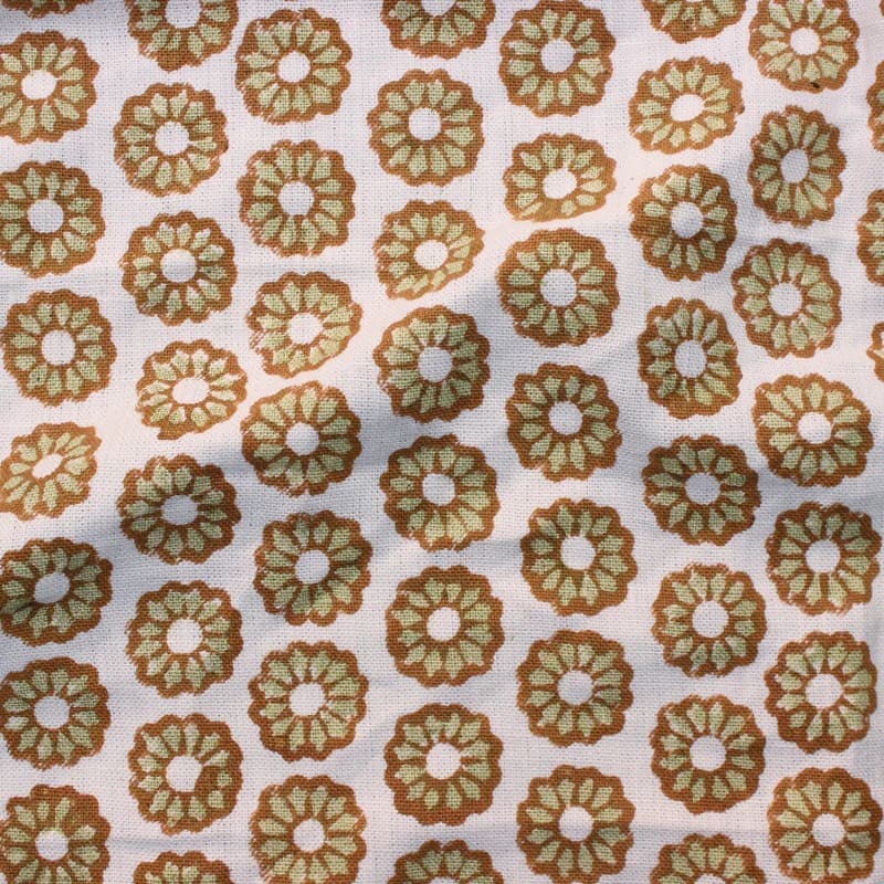 Hand Block Print Off White Linen Fabric - Sudarshan chakra