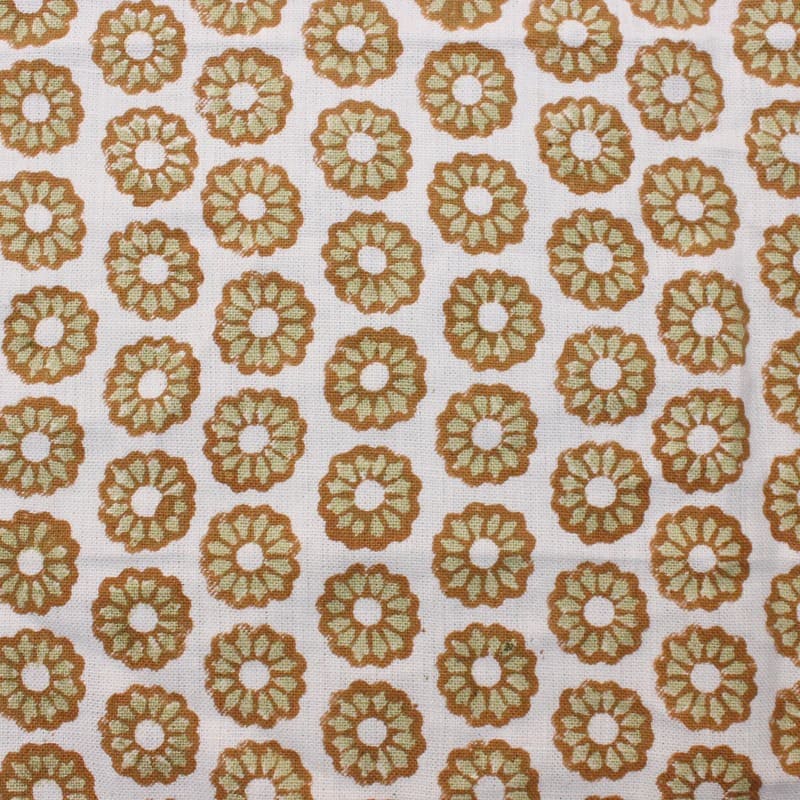 Hand Block Print Off White Linen Fabric - Sudarshan chakra