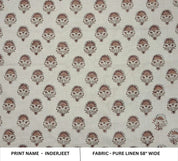 Hand Block Print Pure Linen Brown & Gray Fabric for Room Decor - Inderjeet