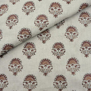 Hand Block Print Pure Linen Brown & Gray Fabric for Room Decor - Inderjeet