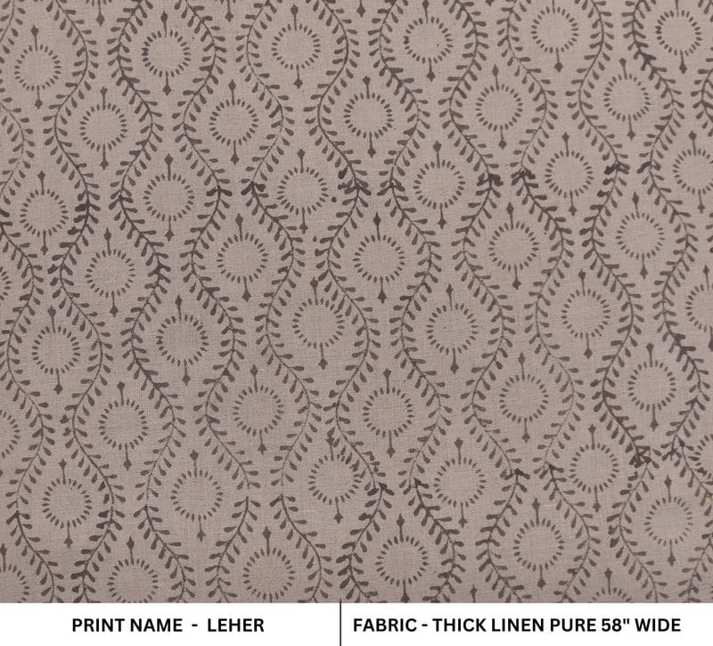 Hand Block Print Chocolate Brown Thick Linen Pure Fabric - Lehar