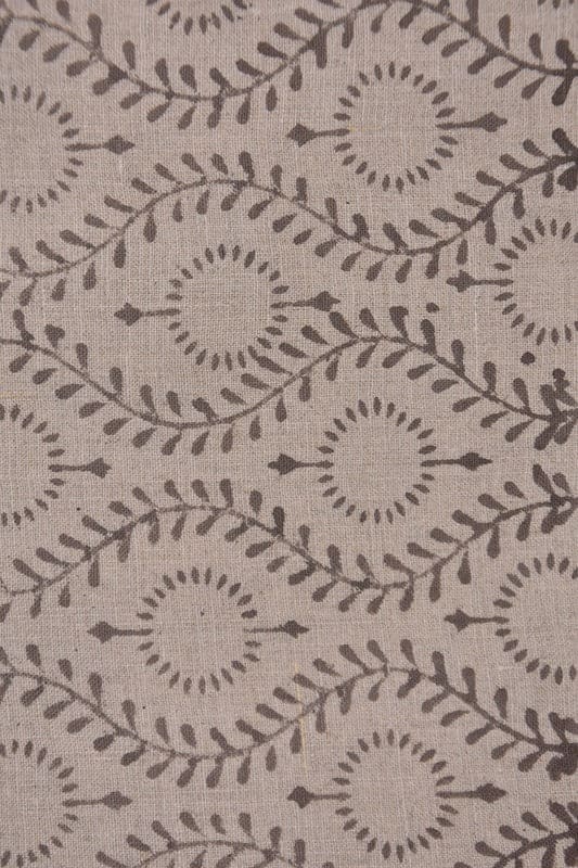 Hand Block Print Chocolate Brown Thick Linen Pure Fabric - Lehar