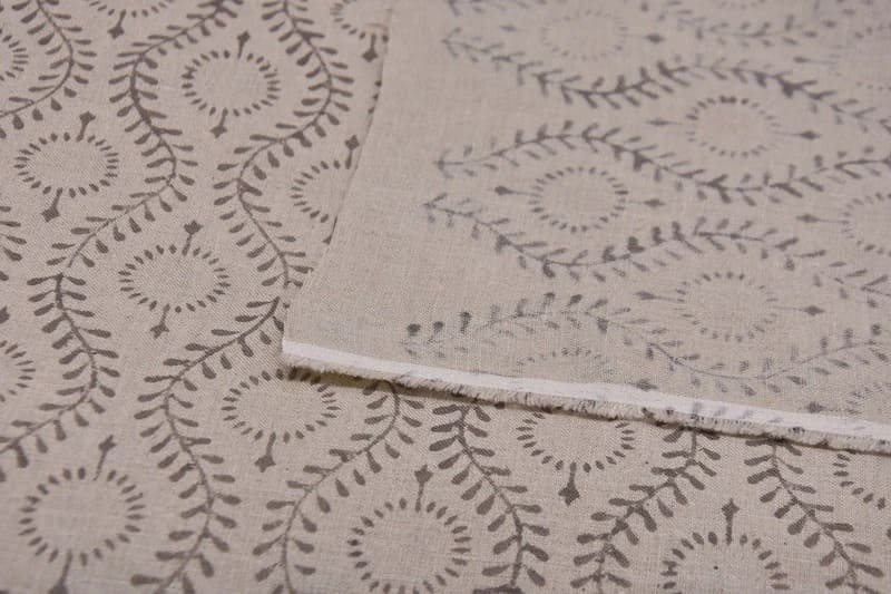 Hand Block Print Chocolate Brown Thick Linen Pure Fabric - Lehar