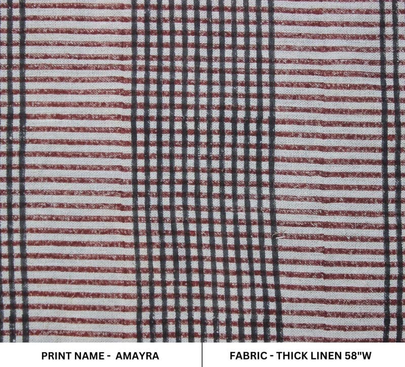 Thick Linen Hand block print Fabric For Curtains design - Amayra
