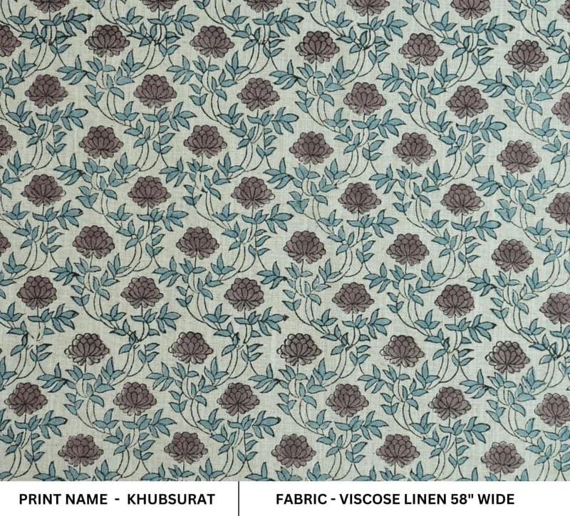 Hand Block Print Viscose Linen Indian Fabric - Khubsurat