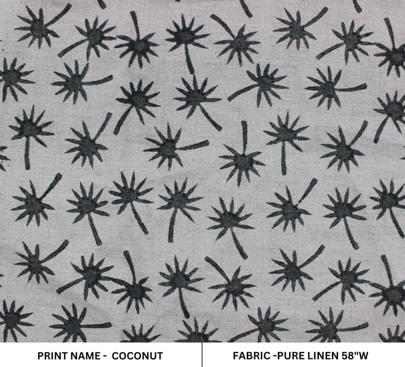 Hand Block Print pure Linen Fabric for home decor - Coconut