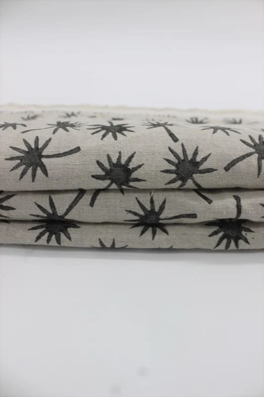 Hand Block Print pure Linen Fabric for home decor - Coconut