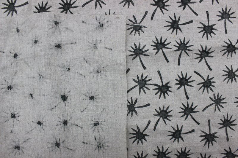 Hand Block Print pure Linen Fabric for home decor - Coconut