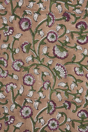 Block Print Green Floral Pure Linen Fabric - Himachal