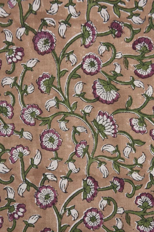 Block Print Green Floral Pure Linen Fabric - Himachal