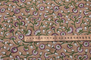 Block Print Green Floral Pure Linen Fabric - Himachal