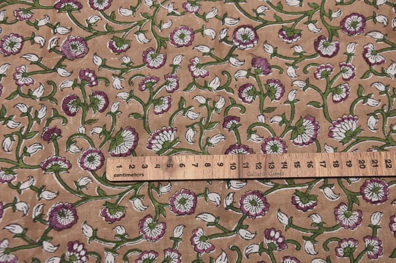 Block Print Green Floral Pure Linen Fabric - Himachal