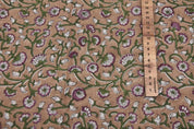 Block Print Green Floral Pure Linen Fabric - Himachal