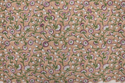 Block Print Green Floral Pure Linen Fabric - Himachal