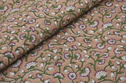 Block Print Green Floral Pure Linen Fabric - Himachal