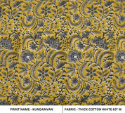 Artisan Hand Block Print Grey Thick Cotton White Fabric - Kundanvan
