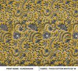 Artisan Hand Block Print Grey Thick Cotton White Fabric - Kundanvan