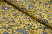 Artisan Hand Block Print Grey Thick Cotton White Fabric - Kundanvan