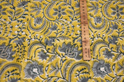 Artisan Hand Block Print Grey Thick Cotton White Fabric - Kundanvan