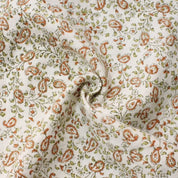 Hand Block Print Orange Floral Off White Linen Fabric - Keri Jaal