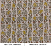 Handmade Block Print Brown & Mustard Pure Linen Fabric - Kersangri