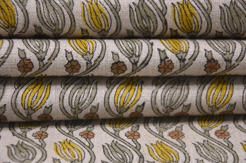 HandBlockPrinted-MustardBrownFloral-PureLinenFabric-Kersangri_2.jpg