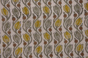 Handmade Block Print Brown & Mustard Pure Linen Fabric - Kersangri