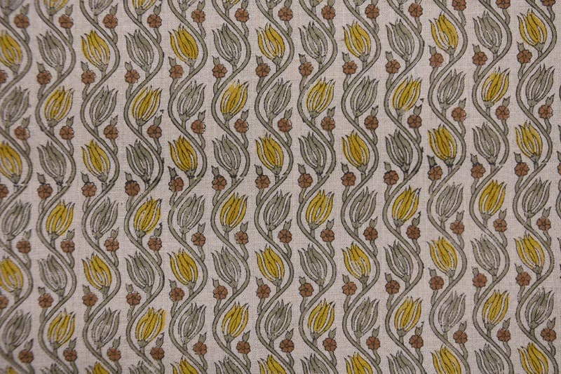 Handmade Block Print Brown & Mustard Pure Linen Fabric - Kersangri