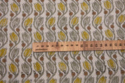 Handmade Block Print Brown & Mustard Pure Linen Fabric - Kersangri