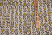 Handmade Block Print Brown & Mustard Pure Linen Fabric - Kersangri