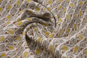 Handmade Block Print Brown & Mustard Pure Linen Fabric - Kersangri