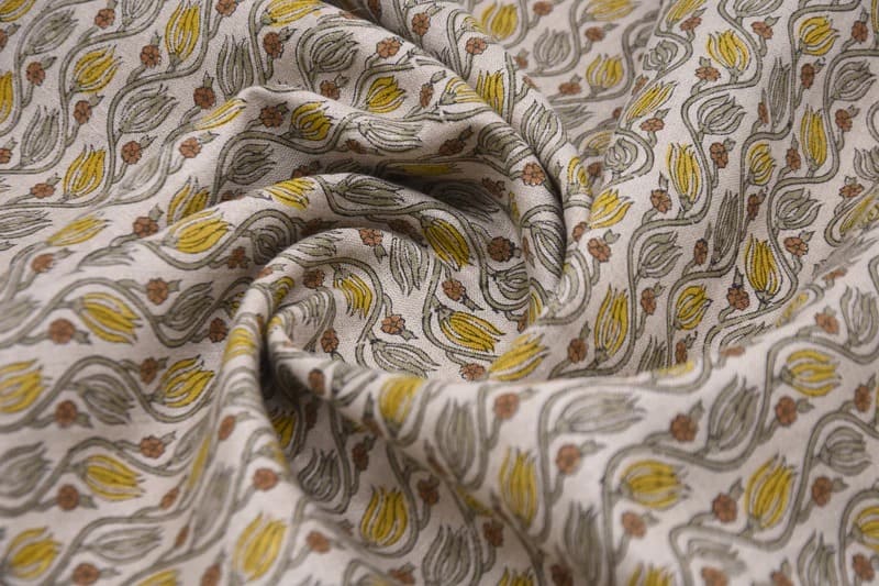 Handmade Block Print Brown & Mustard Pure Linen Fabric - Kersangri